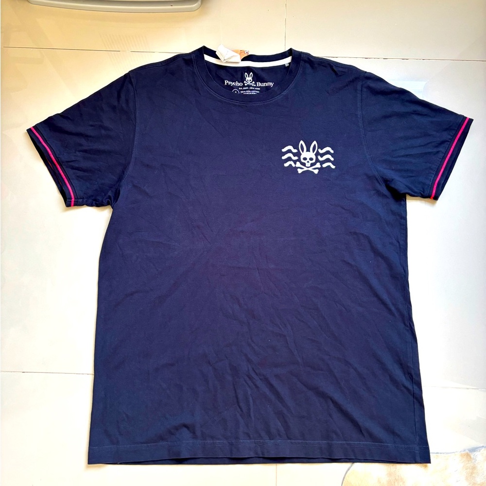 100% Authentic Psycho Bunny Crew Neck T-Shirt in Navy Blue w.Logo Size 6